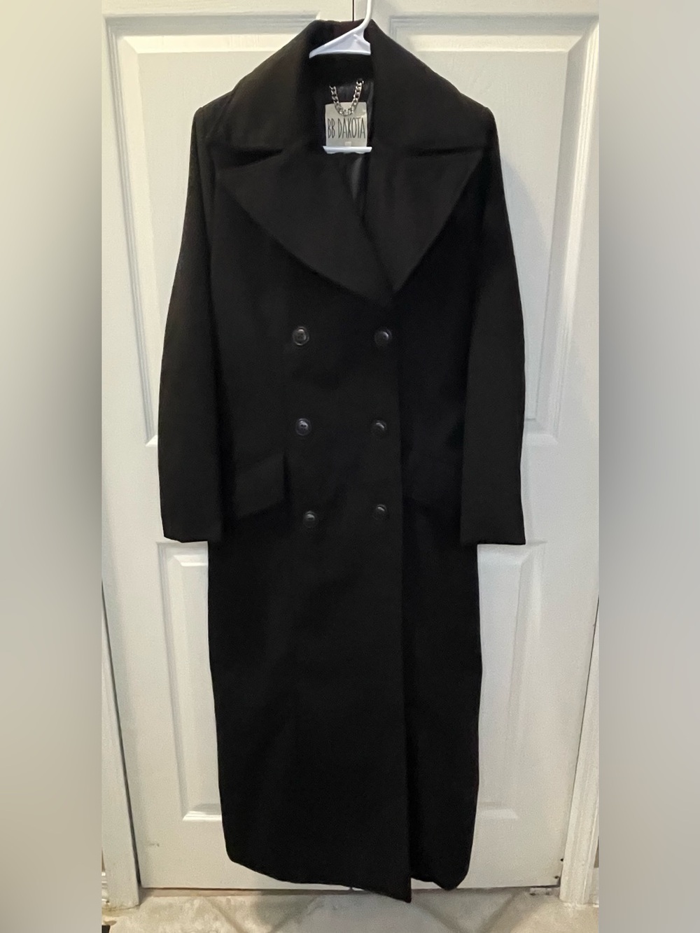 Chic Unisex BB Dakota Full Length Maxi Black Double-Breasted Trench Coat
